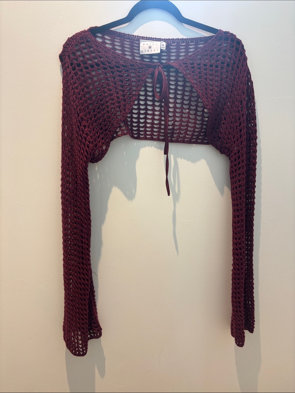 Daisy Open-Knit Burgundy Tie-Front Bolero